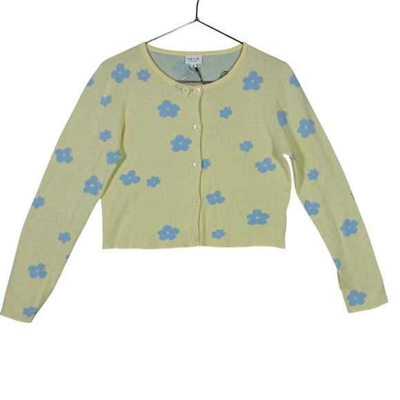 Le Lis Ester Perfect Sweater Top Size Small Button Down Yellow and Blue Floral - Picture 5 of 9